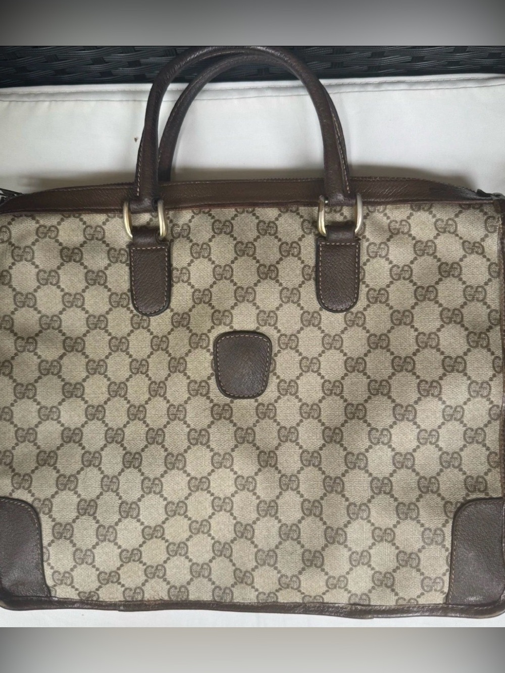 Authentic GUCCI Vintage Leather Handbag Brown Monogram